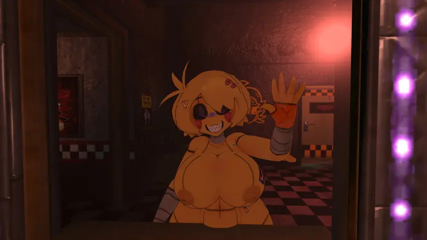 Image big_breasts,breasts,female,straight,nude_female,sharp_teeth,yellow_skin,imminent_sex,five_nights_at_freddy's,fredina's_nightclub,toy_chica_(fnaf),vrchat,lustful_gaze,impending_sex
