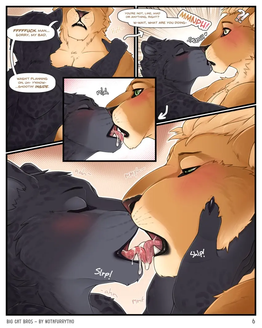 Image blush,hi_res,open_mouth,simple_background,cum,cum_drip,cum_in_mouth,male,nude,tongue_out,tongue,duo,muscular,muscular_male,male/male,digital_media_(artwork),anthro,tan_body,cum_inside,text,green_eyes,lips,original,comic,genital_fluids,bodily_fluids,fur,mammal,dialogue,claws,muscular_anthro,black_body,sound_effects,english_text,narrowed_eyes,2024,kissing,dripping,speech_bubble,profanity,tan_fur,black_lips,felid,interrupted,lion,black_fur,pantherine,black_claws,leopard,spots,mane,4:5,talking_to_another,border,white_border,black_spots,talking_to_partner,hand_on_face,making_out,interrupted_speech,?!,cum_drool,ayer_(notafurrytho),cameron_(notafurrytho),notafurrytho,snowballing,cum_on_chin,cum_kiss,tan_mane