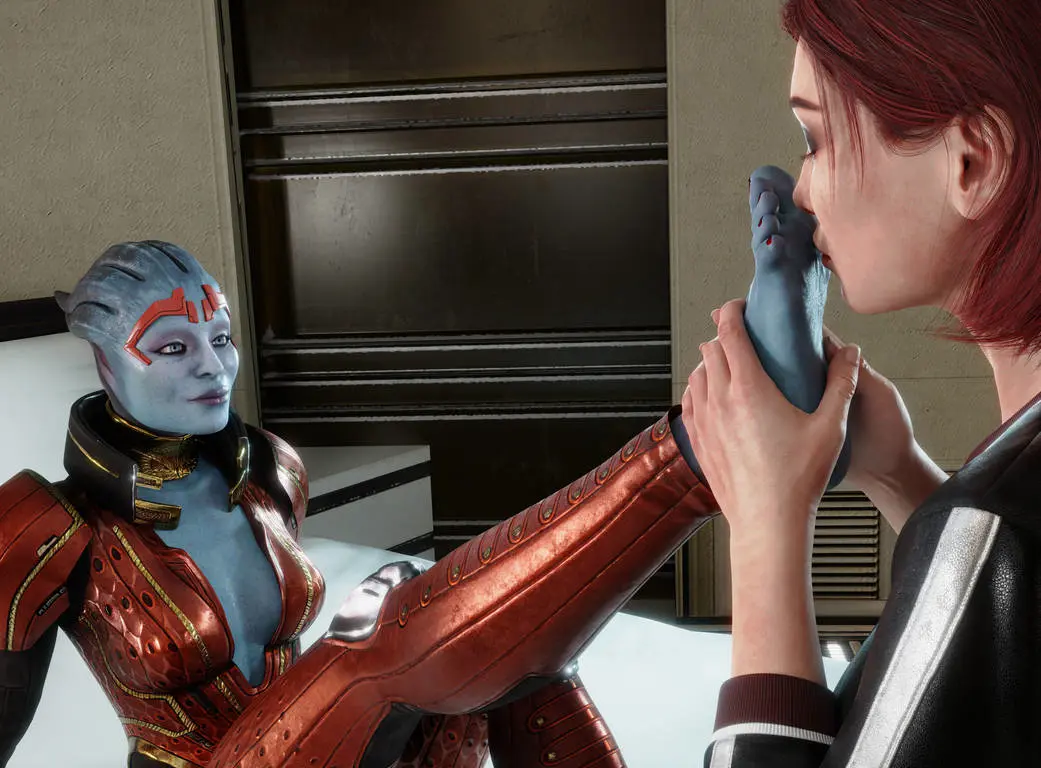 Image clothed,female,female_only,human,light-skinned_female,light_skin,2girls,red_hair,barefoot,smiling,clothed_female,foot_fetish,3d,yuri,3d_(artwork),blue_body,fully_clothed,lesbian,alien,alien_girl,blue_skin,blue-skinned_female,mass_effect,alien/human,asari,mass_effect_2,caucasian,foot_worship,commander_shepard,femshep,samara,painted_toenails,foot,caucasian_female,red_toenail_polish,smelling_feet,dais1984