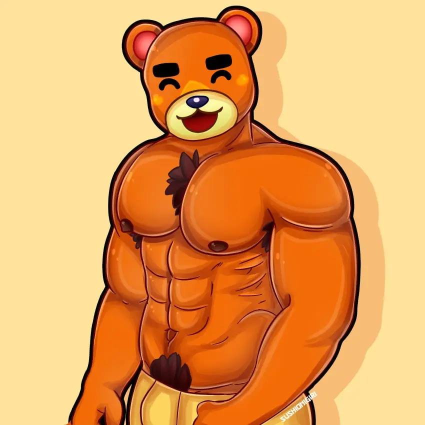 Image male,muscular,gay,animal_crossing,hairy_armpits,teddy_bear,teddy_(animal_crossing)