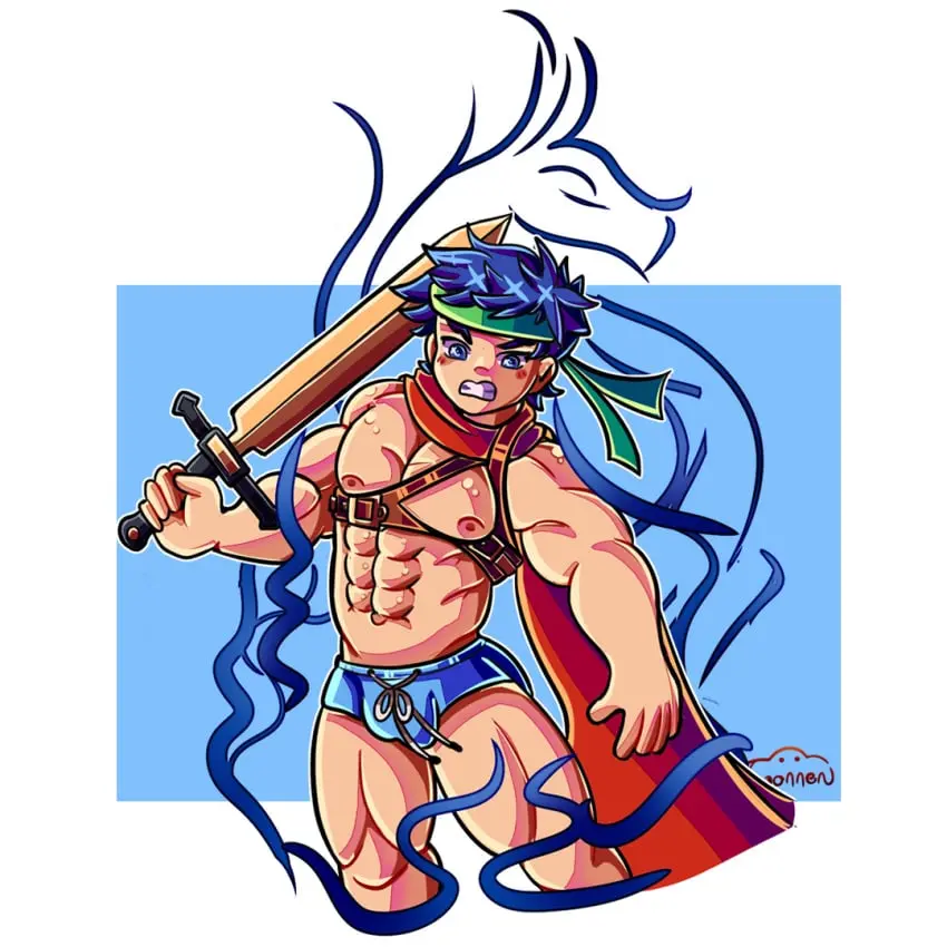 Image male,gay,fire_emblem,toony_face,muscles,ike_(fire_emblem)