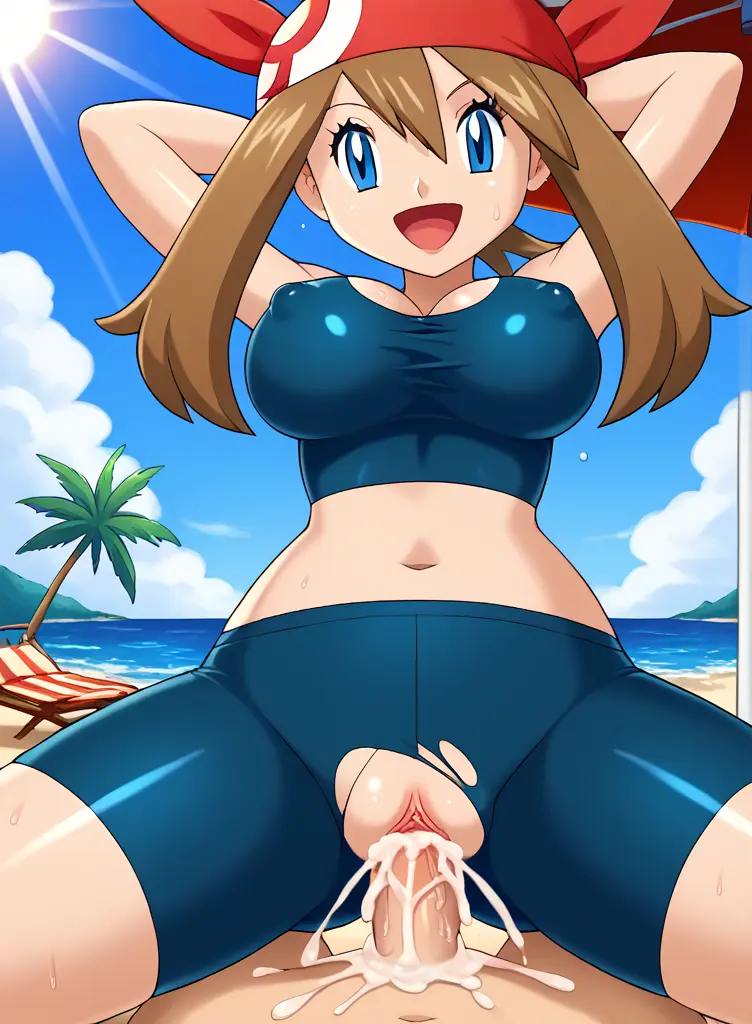 Image 1girls,big_breasts,breasts,female,looking_at_viewer,1boy,cum,male,penis,pokemon,pussy,sweat,sex,beach,ai_generated,cowgirl_position,midriff,cum_in_pussy,cum_inside,stable_diffusion,vaginal_penetration,brown_hair,pov,male_pov,erect_nipples,tank_top,may_(pokemon),bike_shorts,game_freak,erect_nipples_under_clothes,bandana