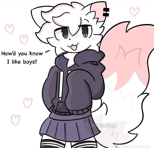 Image male,tail,furry,femboy,ear,text,tagme,skirt,dialogue,talking_to_viewer,not_porn,silly_cat_(mauzymice),boykisser,cubusonic,oversized_hoodie