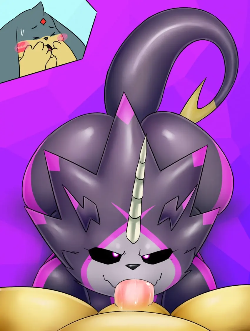 Image blush,hi_res,open_mouth,smile,male,nude,penis,tail,sex,duo,erection,humanoid_penis,male/male,purple_skin,looking_at_partner,closed_eyes,genital_fluids,bodily_fluids,genitals,mammal,precum,black_skin,black_body,black_eyes,horn,looking_at_another,all_fours,precum_drip,purple_body,dripping,4_fingers,fingers,humanoid_genitalia,long_ears,bandai_namco,digimon,digimon_(species),raised_tail,lagomorph,leporid,rabbit,precum_on_penis,bodypaint,evil_grin,hand_on_face,war_paint,looking_scared,blackgargomon,digimon_ghost_game,gulusgammamon,sinood1e
