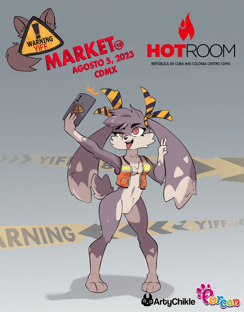 Image breasts,clothing,female,hi_res,solo,pussy,wide_hips,anthro,ahe_gao,absurd_res,looking_pleasured,genitals,mammal,selfie,mascot,electronics,topwear,lagomorph,leporid,rabbit,phone,fan_character,cellphone,vest,warning_sign,warning,convention,zipperhyena,event,warning_yiff,security_vest,angel_bunny_(w.y.),pumpking_wolf,yellow_tape