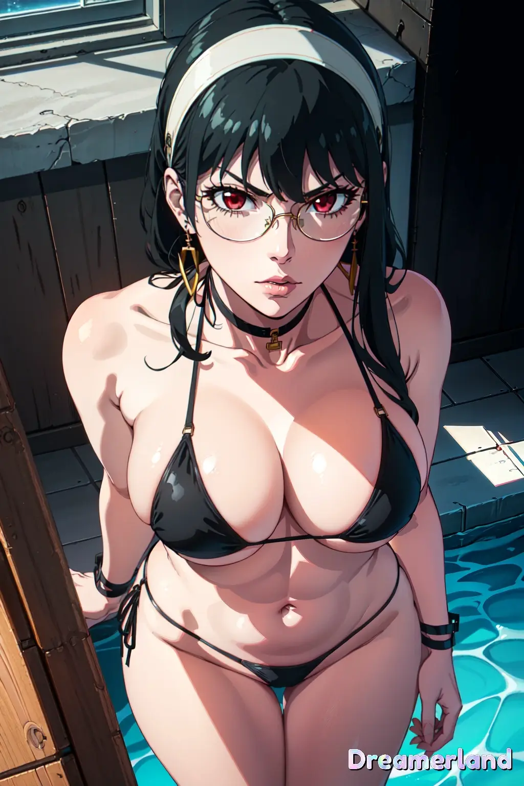Image 1girls,big_breasts,breasts,female,female_only,highres,human,looking_at_viewer,red_eyes,shiny_skin,simple_background,solo,black_hair,navel,short_hair,choker,bikini,bra,panties,underwear,earrings,seductive,seductive_look,thick_thighs,thighs,water,watermark,ai_generated,bare_shoulders,belly_button,fringe_hair,hairband,round_breasts,shiny,shiny_hair,sideboob,glasses,from_above,curvy,curvy_body,curvy_figure,bikini_top,straight_hair,bracelet,lipstick,high_resolution,thong,angry,angry_expression,angry_face,open_eyes,fingers,pool,window,anime,day,horny,horny_female,daytime,anime_style,spy_x_family,yor_briar,yor_forger,thong_bikini,glasses_only,clavicle,shiny_breasts,bracelets,seductive_mouth,hd,serious,shiny_clothes,spy,thong_panties,glasses_on_face,thong_underwear,seductive_body,abdomen,hd_(traditional),sky4maleja,firm_breasts