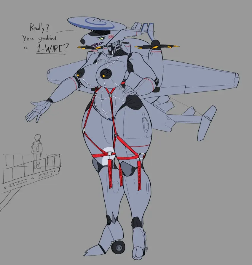 Image 1girls,big_breasts,breasts,female,simple_background,solo,thick_thighs,grey_background,living_machine,harness,aircraft,aeromorph,living_aircraft,e-2d,gh0stw0rx,gh0stworx,mozerthedozer