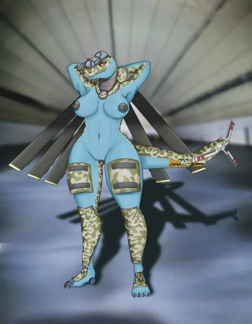 Image big_breasts,breasts,female,solo,thick_thighs,arms_behind_head,shadow,animate_inanimate,living_machine,aircraft,aeromorph,living_aircraft,ghostyisdragon,helimorph,living_helicopter