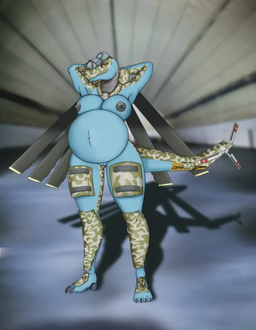 Image big_breasts,breasts,female,solo,thick_thighs,arms_behind_head,pregnant,shadow,anthro,piercing,animate_inanimate,living_machine,aircraft,aeromorph,living_aircraft,ghostyisdragon,helimorph,living_helicopter