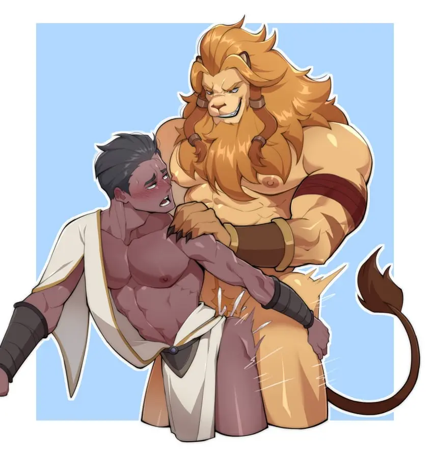 Image blush, hi_res, human, nipples, smile, black_hair, cum, male, nude, penis, sweat, sex, duo, dark-skinned_male, dark_skin, muscular, muscular_male, 2boys, anal, anal_sex, cum_in_ass, male/male, male_only, grin, hair, size_difference, anthro, cum_inside, absurd_res, gay, gay_sex, looking_pleasured, penetration, genital_fluids, orgasm, bodily_fluids, fur, mammal, muscular_anthro, pecs, yellow_body, yellow_fur, dominant, dominant_male, big_nipples, submissive_male, interspecies, leaking_cum, male_penetrating, submissive, smaller_male, penis_in_ass, abs, human_on_anthro, scar, big_muscles, penile, felid, pubes, larger_male, male_penetrated, male_penetrating_male, penile_penetration, lion, muscles, pantherine, big_pecs, dark_body, dominant_anthro, human_penetrated, smaller_penetrated, mane, anthro_penetrating, arm_scar, holding_partner, smaller_human, muscular_human, lilith_games, submissive_human, larger_anthro, afk_(series), afk_arena, afk_journey, anthro_penetrating_human, anthro_dominating_human, blonde_mane, brutus_(afk), muto20002, braided_mane, magister_(afk)