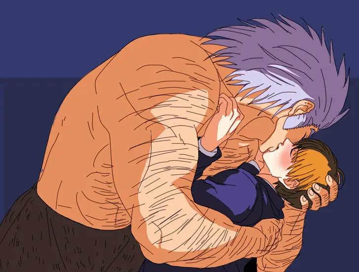 Image blush,grey_hair,male,muscular,muscular_male,2boys,male_only,yaoi,drooling,size_difference,brown_hair,closed_eyes,gay,bara,romantic,kissing,height_difference,twink,love,french_kiss,daddy,body_hair,suit,beefy,hunter_x_hunter,phantom_troupe,daddy_and_twink,twink_and_daddy,uvogin,shalnark,makeout