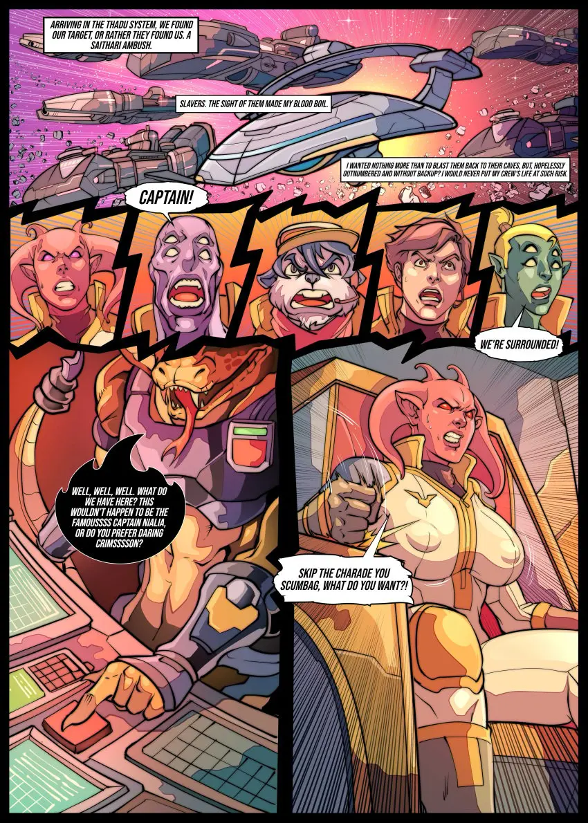 Image big_breasts,breasts,female,sci-fi,purple_eyes,comic_page,red_skin,space,alien_girl,snake,webcomic,alien_humanoid,latex_suit,science_fiction,page_4,galaxy_of_scum,spaceship,skyfantasystudios
