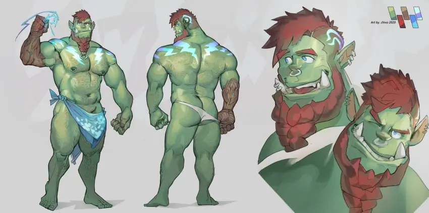 Image highres,looking_at_viewer,nipples,smile,1boy,male,short_hair,underwear,looking_back,seductive_smile,thick_thighs,thighs,barefoot,muscular,muscular_male,armpits,male_only,piercing,green_skin,original,pointy_ears,brown_hair,braid,biceps,thick_eyebrows,undercut,multiple_views,male_focus,solo_male,colored_skin,smirk,full_body,pectorals,beard,orc,orc_male,tusks,facial_hair,full_beard,large_pectorals,ass_cleavage,briefs,hairy,mature_male,reference_sheet,back_hair,chivo_(kalchivo),monster_boy,nose_piercing,nose_ring,profile,second-party_source,expressions,butt_crack,braided_beard,glowing_markings,loincloth,thick_beard,male_underwear,male_underwear_pull,gradient_skin,long_beard,ass_peek,lightning_bolt_symbol,cropped_shoulders,florakinesis,hair_tattoo,zargaron_(rosegorc)