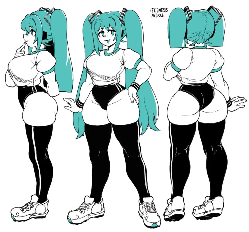 Image big_breasts,breasts,female,simple_background,white_background,blue_hair,big_ass,huge_ass,thick_thighs,sportswear,twintails,thigh_highs,hatsune_miku,vocaloid,kneehighs,dizzyspells
