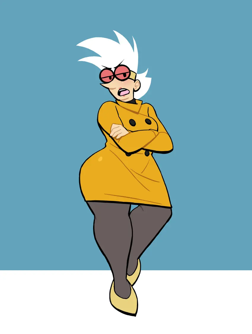 Image 1girls,clothing,female,female_only,looking_at_viewer,solo,white_hair,ass,big_ass,thick_thighs,milf,wide_hips,glasses,mother,legwear,labcoat,leggings,lovetopullmicke,arms_crossed,my_life_as_a_teenage_robot,gilf,nora_wakeman