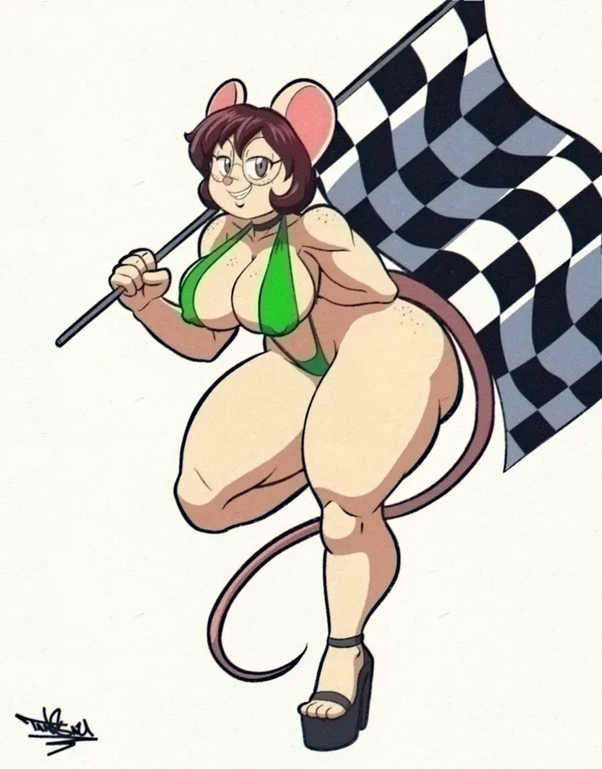 Image big_breasts,breasts,female,looking_at_viewer,bikini,big_ass,huge_ass,thick_thighs,original,original_character,thin_waist,smirk,mouse,flag,tansau