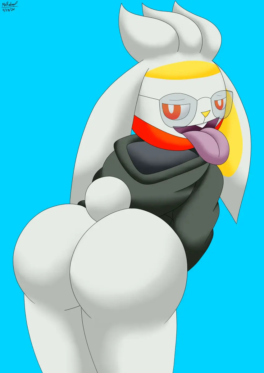 Image clothing,hi_res,looking_at_viewer,open_mouth,red_eyes,simple_background,solo,male,pokemon,pokemon_(species),tongue_out,tongue,ass,looking_back,shaded,teeth,eyewear,glasses,anthro,absurd_res,aroused,looking_pleasured,nintendo,presenting,fur,grey_body,grey_fur,mammal,2024,presenting_hindquarters,dated,hoodie,signature,topwear,lagomorph,leporid,rabbit,simple_shading,generation_8_pokemon,green_clothing,cotton_tail,raboot,green_topwear,green_hoodie,mr._raboot_the_raboot_(mrraboot),mrraboot
