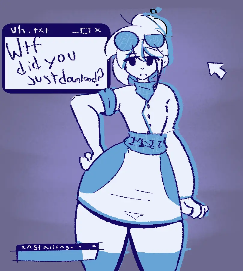 Image solo,white_hair,1boy,male,thick_thighs,wide_hips,femboy,male_only,glasses,text,original,white_body,text_box,glasses_on_head,labcoat,confused,png,digital,poodleskapoodle,vivi_virus
