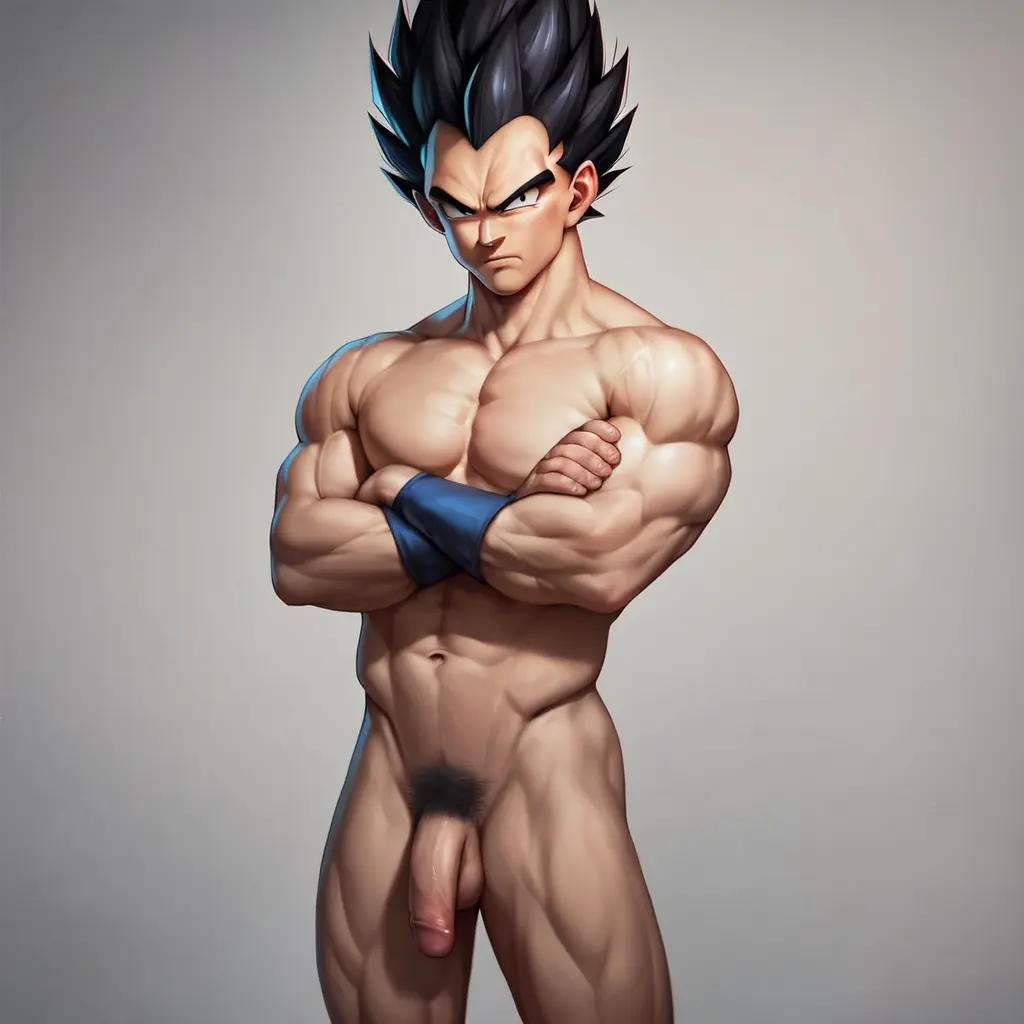 Image solo,standing,male,nude,ai_generated,male_only,naked,stable_diffusion,dragon_ball,dragon_ball_z,pose,posing,front_view,dragon_ball_super,saiyan,vegeta
