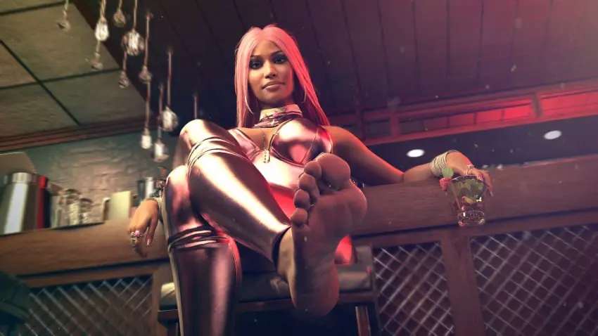 Image 1girls,clothed,clothing,female,female_only,solo,female_focus,barefoot,feet,clothed_female,solo_female,solo_focus,pink_hair,3d,soles,3d_(artwork),3d_model,toes,activision,celebrity,alcoholic_drink,nicki_minaj,call_of_duty,call_of_duty_modern_warfare_2_(2022),nicki_minaj_(cod),rapper,sinatra,bbl_drizzy
