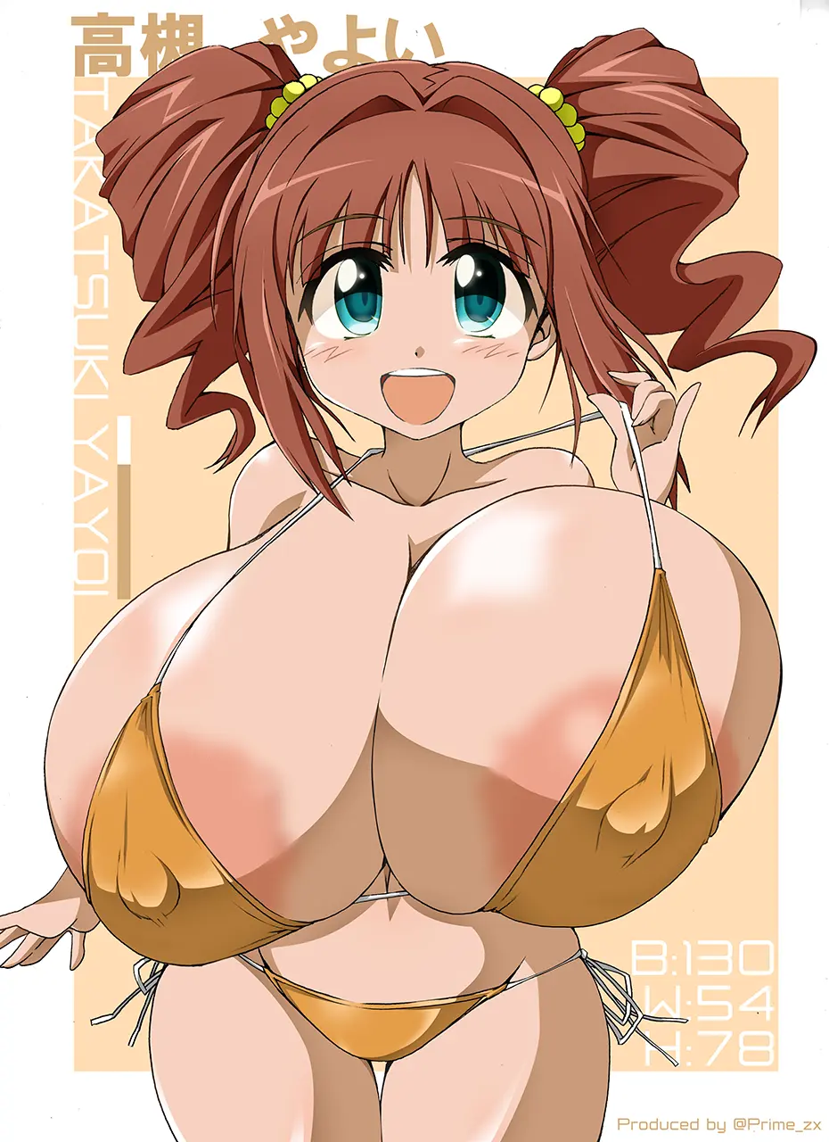 Image breasts,female,smile,gigantic_breasts,hyper_breasts,alternate_breast_size,idolmaster,english_text,japanese_text,nipple_bulge,areola_slip,huge_nipples,idolmaster_(classic),twitter_username,character_name,measurements,yayoi_takatsuki