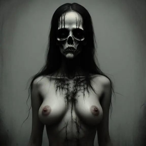 Image female,black_hair,ai_generated,naked,grey_body,horror,scary_face,women
