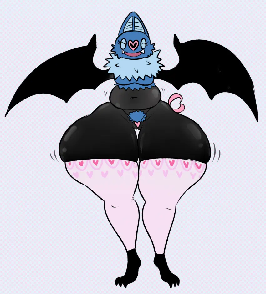 Image female,female_only,hi_res,pokemon,pokemon_(species),pussy,thighhighs,furry,thick_thighs,wide_hips,wings,anthro,pubic_hair,chubby_female,front_view,pokémon_(species),bat,tummysoup,swoobat