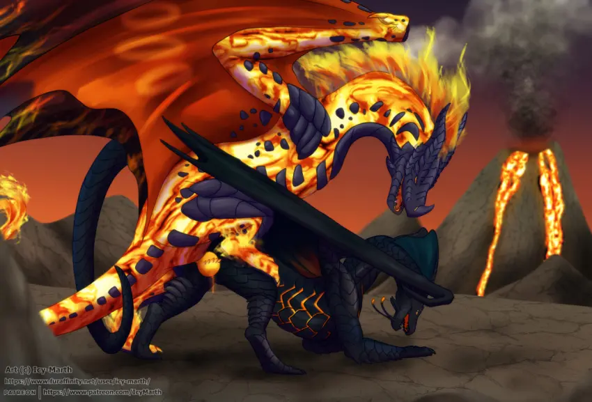 Image female,male,penis,pussy,sex,male/female,mythology,european_mythology,genitals,scalie,knot,mythological_creature,dragon,mythological_scalie,western_dragon,feral,slit_(disambiguation),lava,wyvern,volcano,icy-marth