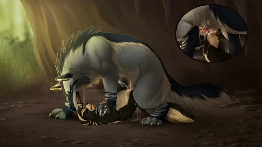 Image hi_res,cum,male,penis,lying,on_back,sex,duo,anal,anal_sex,cum_in_ass,male/male,big_belly,teeth,size_difference,cum_inside,anus,closed_eyes,cum_while_penetrated,missionary_position,penetration,genital_fluids,inflation,bodily_fluids,canid,canine,canis,fur,genitals,grey_body,grey_fur,mammal,wolf,black_body,fangs,forced,male_penetrating,white_body,from_front_position,white_fur,feral,male_penetrated,male_penetrating_male,black_fur,close-up,mephitid,skunk,thorn193