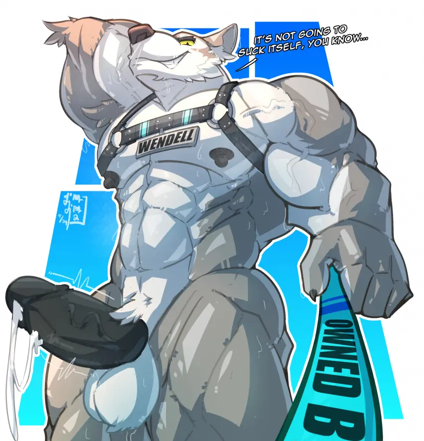Image hi_res, looking_at_viewer, nipples, smile, solo, cum, male, penis, yellow_eyes, erection, humanoid_penis, muscular, muscular_male, male_only, yaoi, grin, balls, anthro, fortnite, gay, genital_fluids, bodily_fluids, canid, canine, canis, fur, genitals, grey_body, grey_fur, mammal, wolf, biceps, muscular_anthro, pecs, thick_penis, abs, leash, first_person_view, humanoid_genitalia, breath, vein, epic_games, muscles, gay_male, black_penis, harness, veiny_muscles, wendell_(fortnite), himahimaa