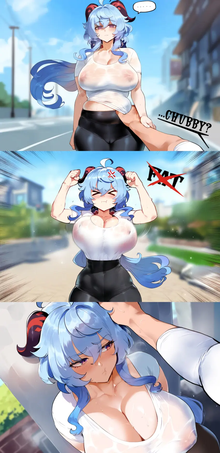 Image blush,breasts,female,large_breasts,light-skinned_female,long_hair,male,horns,shy,ai_generated,cleavage,looking_away,huge_breasts,light-skinned_male,massive_breasts,pale-skinned_female,purple_eyes,genshin_impact,ganyu_(genshin_impact),pov,cute,white_shirt,angry_face,nipples_visible_through_clothing,outside,pout,pouting,wet_clothes,wholesome,novelai,empty_eyes,imminent_sex,suggestive,thiccwithaq_(ai_style),tight_clothes,kabedon,artstyle_imitation,avoiding_eye_contact,henrik_n,death_stare