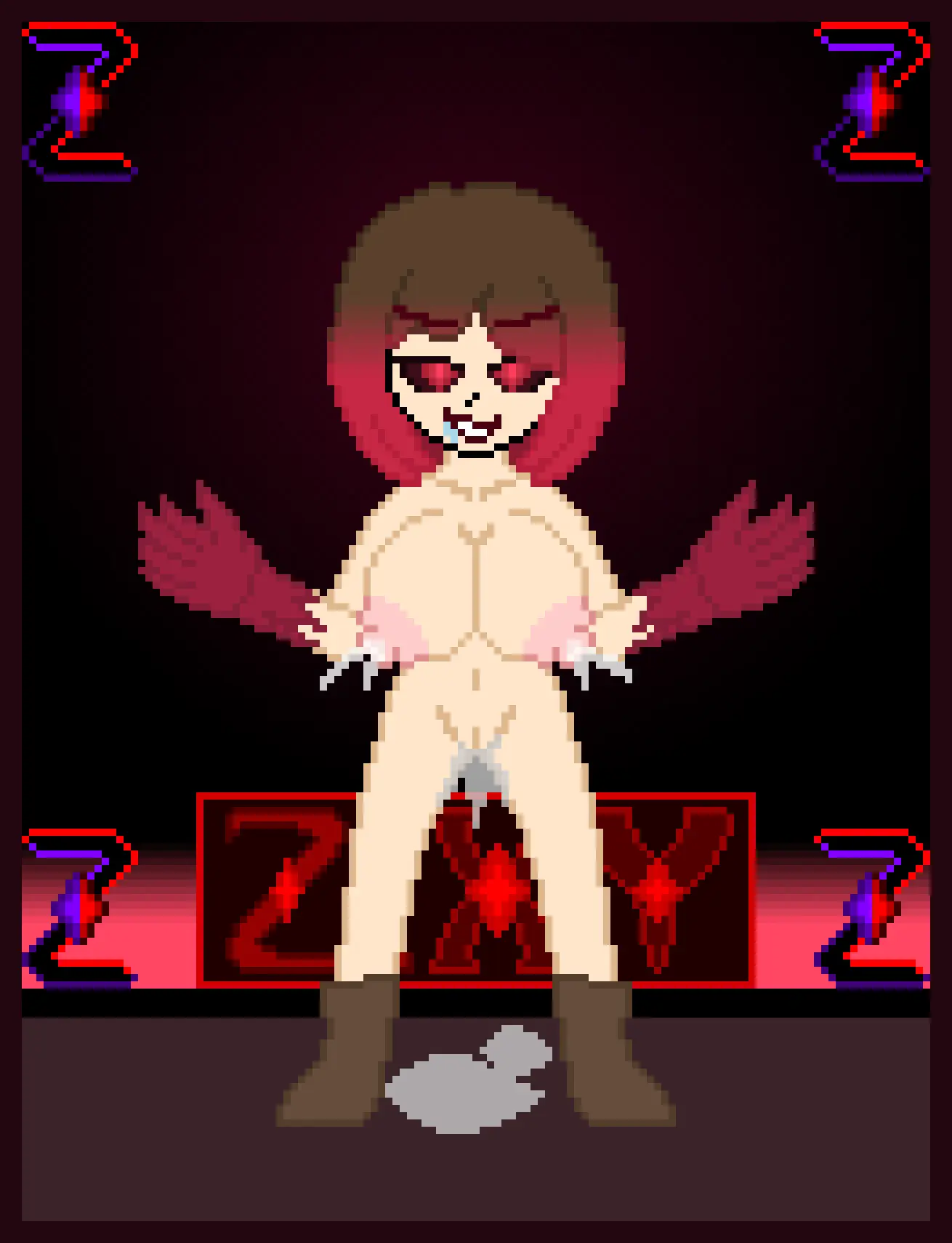 Image breasts,female,red_eyes,naked,squirt,squirting,black_eyes,boots,bete_noire,betty_noire,glitchtale,zixy