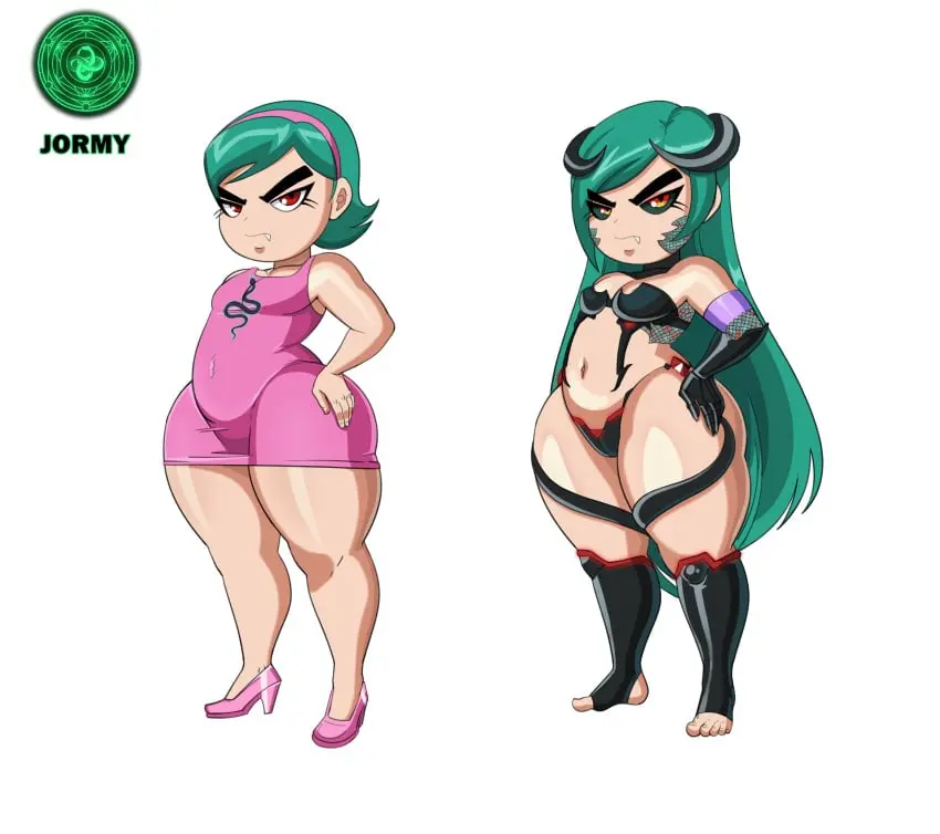 Image 1girls,breasts,female,red_eyes,bottom_heavy,female_focus,small_breasts,wide_hips,fang,hips,horns,curvy,curvy_body,curvy_female,curvy_hips,curvy_thighs,cute,demon_girl,revealing_clothes,alternate_costume,curvaceous,angry,angry_face,shortstack,flat_chest,transformation,revealing_outfit,deemlyart