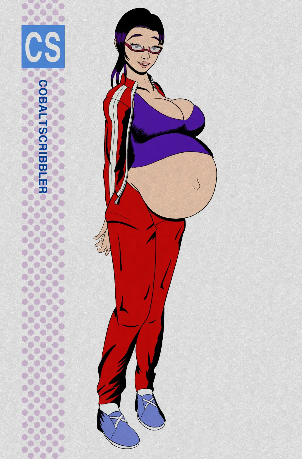 Image big_breasts,breasts,female,navel,smiling,belly,belly_button,big_belly,outie_navel,popped_navel,pregnant,pregnant_belly,pregnant_female,glasses,huge_breasts,tight_clothing,hands_behind_back,tank_top,tight_fit,huge_boobs,succubus,exposed_belly,loose_clothes,ill_fitting_clothing,cobaltscribbler,tracksuit,demi-chan_wa_kataritai,interviews_with_monster_girls,outie,satou_sakie