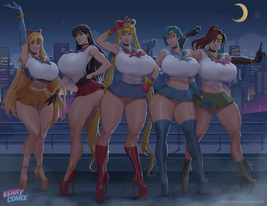 Image bow,breasts,clothing,female,hi_res,large_breasts,long_hair,black_hair,blue_hair,gloves,panties,big_ass,earrings,voluptuous,ponytail,glasses,huge_breasts,breasts_bigger_than_head,blonde_hair,absurd_res,pose,brown_hair,mature_female,twintails,skirt,bimbo,high_heels,platform_heels,high_heel_boots,city_background,short_skirt,bimbo_body,bimbo_lips,sailor_uniform,5girls,bishoujo_senshi_sailor_moon,minako_aino,sailor_venus,sailor_moon,usagi_tsukino,ami_mizuno,kennycomix,makoto_kino,rei_hino,temogam,sailor_jupiter,sailor_mars,sailor_mercury