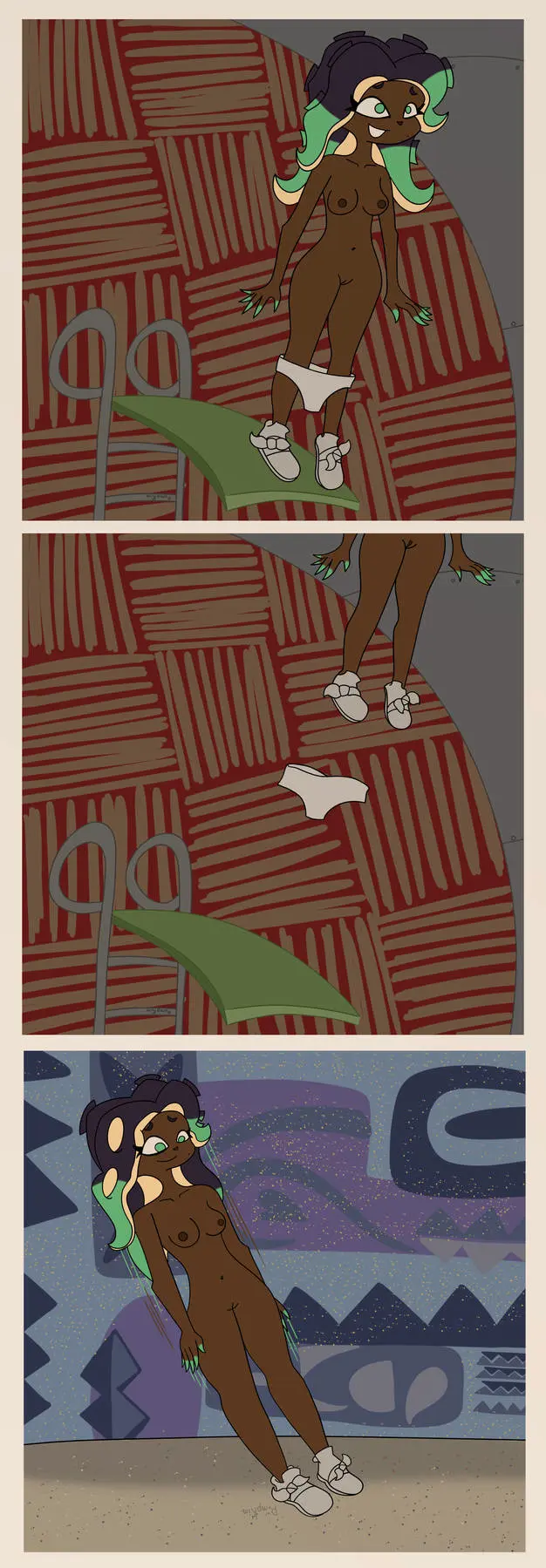 Image breasts,female,nude,pussy,dark_skin,nude_female,naked,footwear,naked_female,marina_(splatoon),splatoon,splatoon_(series),splatoon_2,jumping,shoes,casual,stripped,shoes_only,stripping,spongebob_reference,heretwowoomy,pumpkim,upsidedownpumpkim,upsidedownpumpkin,jump
