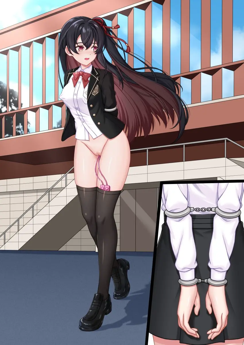 Image breasts,brown_eyes,female,highres,long_hair,shirt,solo,absurdres,black_hair,pussy,thighhighs,multicolored_hair,virtual_youtuber,medium_breasts,censored,brown_hair,outdoors,sex_toy,white_shirt,colored_inner_hair,two-tone_hair,jacket,bottomless,side_ponytail,bondage,indie_virtual_youtuber,walking,chains,cuffs,shoes,bound,bound_wrists,vibrator,bound_arms,black_jacket,exhibitionism,handcuffs,loafers,vibrator_in_thighhighs,elbow_cuffs,kenen_tanabata,projected_inset