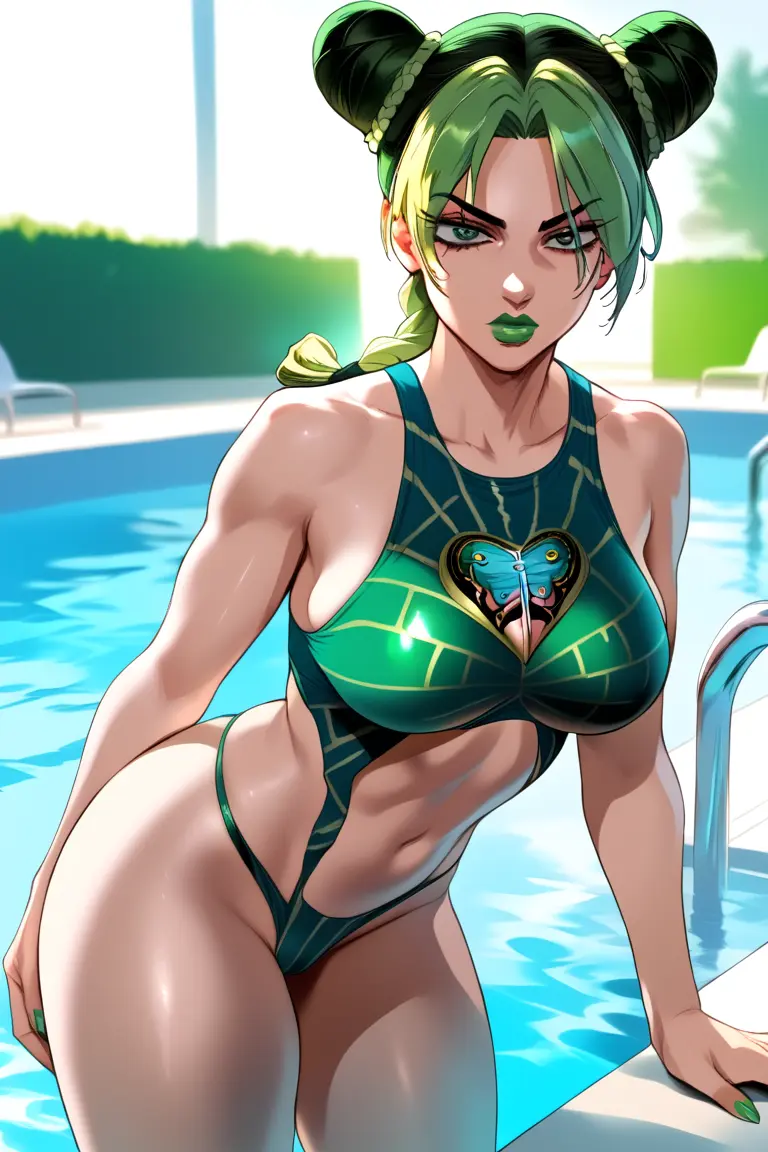 Image 1girls, female, solo, bikini, water, ai_generated, swimsuit, original, outdoors, leotard, pool, pervert