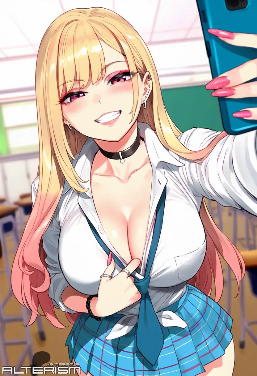 Image 1girls,big_breasts,blush,breasts,collared_shirt,female,large_breasts,light-skinned_female,light_skin,long_hair,looking_at_viewer,shiny_skin,smile,standing,choker,earrings,female_focus,thick_thighs,multicolored_hair,two_tone_hair,wide_hips,ai_generated,cleavage,eyelashes,grin,happy,jewelry,pink_hair,blonde_hair,pink_eyes,schoolgirl,nail_polish,school_uniform,curvy,curvy_figure,presenting,miniskirt,skirt,hourglass_figure,revealing_clothes,pleated_skirt,ear_piercing,selfie,eyeshadow,makeup,presenting_breasts,lipstick,curvaceous,necktie,teasing,pink_nails,cellphone,piercings,long_nails,pulled_by_self,clothes_pull,gyaru,pulling_clothing,kitagawa_marin,sono_bisque_doll_wa_koi_wo_suru,alterism,tied_shirt