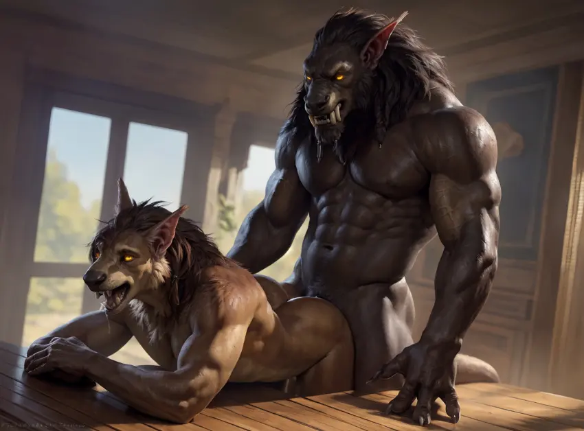 Image male,duo,muscular,muscular_male,ai_generated,anal,anal_sex,male_only,gay,realistic,canine,wolf,werewolf,male_on_male