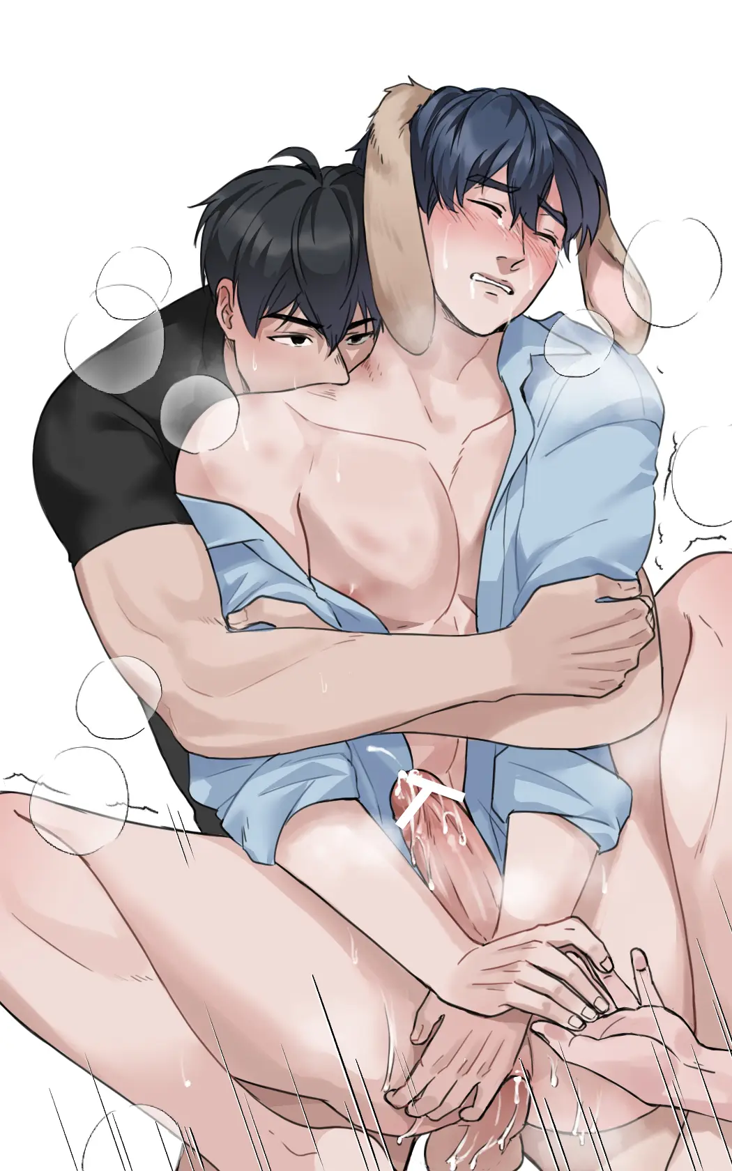 Image black_hair,blue_eyes,blue_hair,cum,male,penis,ass,yaoi,tagme,censored,black_eyes,censor_bar,rabbit,hamin_(plave),plave,yejun_(plave)
