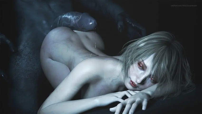 Image female,human,red_eyes,male,pale_skin,3d,resident_evil,dimples_of_venus,corruption,corrupted,ashley_graham,ashley_graham_(ella_freya),resident_evil_4,resident_evil_4_remake,penis_on_ass,regenerator,infected,regenerator_(resident_evil),thiccboysteven,resting_penis