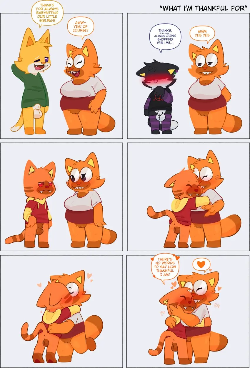 Image clothed,clothing,female,hi_res,pussy,furry,humanoid,tagme,absurd_res,comic,genitals,bottomless,kissing,animal_genitalia,sheath,brother_(lore),brother_and_sister_(lore),sibling_(lore),sister_(lore),hug,kiss_on_lips,crushpepper,pepper_(crushpepper),perilla_(crushpepper),purslane_(crushpepper)