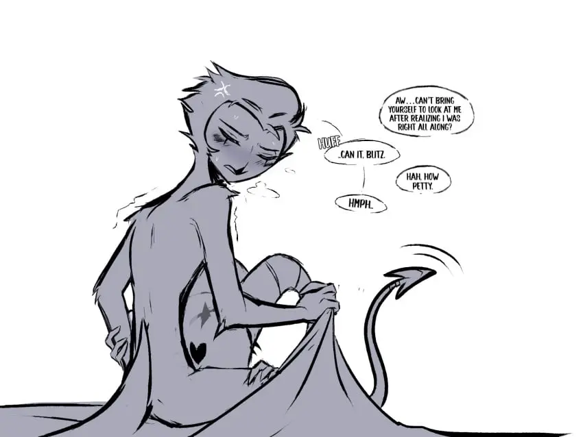 Image hi_res,simple_background,white_background,male,oral,short_hair,sex,duo,fellatio,kneeling,male/male,hair,anthro,text,sitting,demon,closed_eyes,bed,dialogue,horn,avian,bird,owl,speech_bubble,penile,furniture,helluva_boss,bedding,imp,blanket,black_text,owl_demon,blitzo_(helluva_boss),stolas_(helluva_boss),tense,avian_demon,teathekook