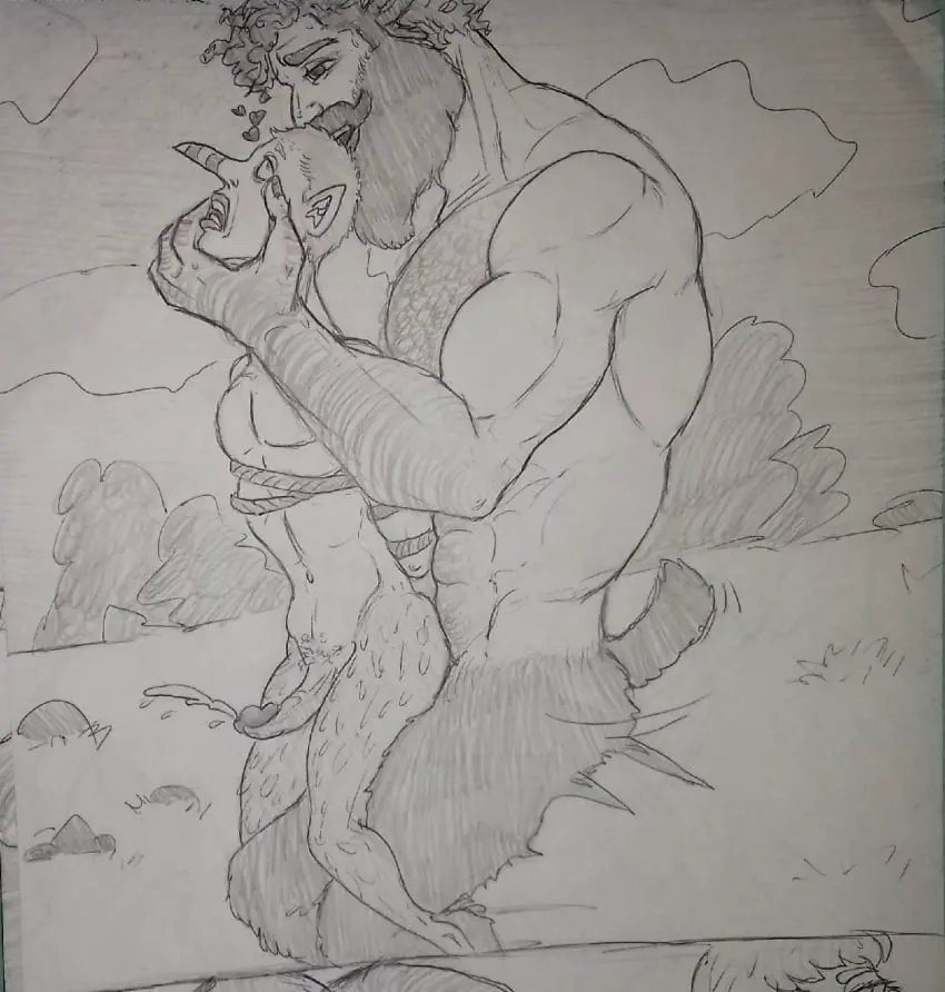 Image cum,male,curly_hair,muscular,muscular_male,horns,rough_sex,from_behind,from_behind_position,size_difference,cumming_from_anal_sex,gay,gay_sex,dominant_male,domination,carrying_partner,cumming,hearts_around_head,sketch,outside,standing_sex,fucked_silly,carrying,beard,cumming_while_penetrated,muscles,carrying_position,bound,facial_hair,creature,hairy,hairy_male,goat_horns,pencil_(artwork),traditional_media_(artwork),hairy_chest,masculine_male,bigger_penetrating_smaller,ropes,traditional_art,bound_arms,faun,outside_sex,hunk,traditional_media,satyr,intense_sex,standing_doggy_style,goat_legs,fucked_into_submission,bearded,george_(character),hairy_arms,caring