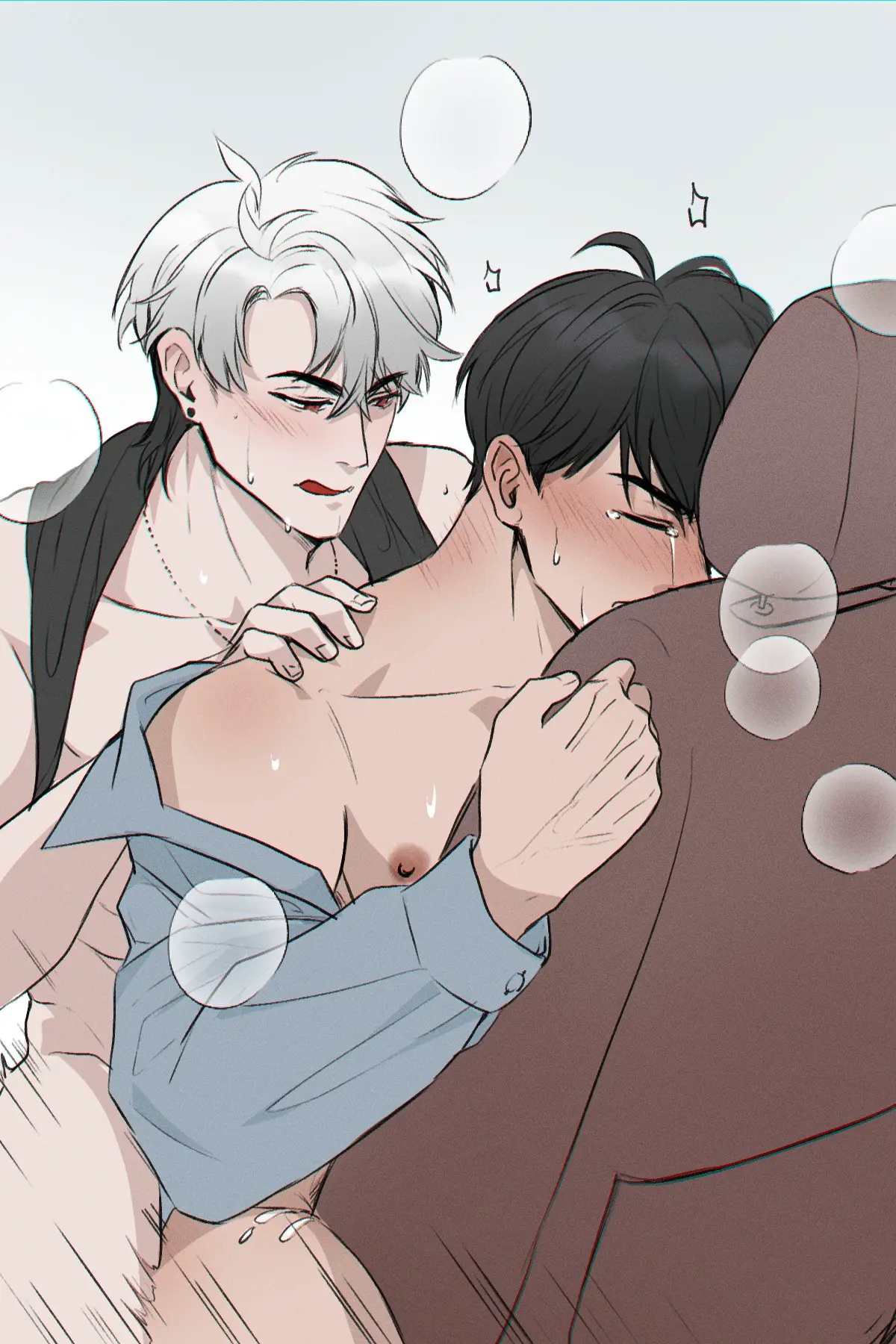 Image red_eyes,white_hair,black_hair,cum,male,yaoi,black_eyes,crying_with_eyes_closed,hamin_(plave),plave,eunho_(plave)
