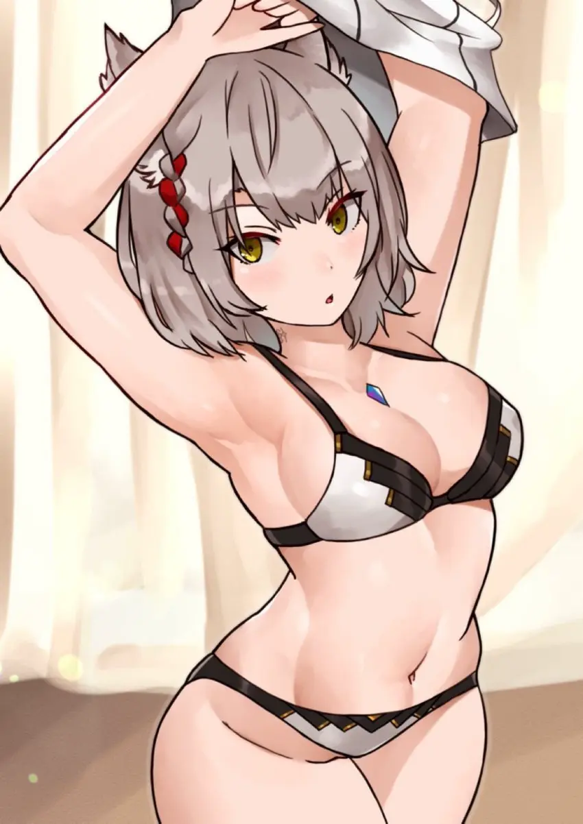 Image breasts,female,female_only,hi_res,looking_at_viewer,white_hair,short_hair,yellow_eyes,bra,panties,female_focus,cat_ears,catgirl,lingerie,core_crystal,xenoblade_(series),undressing,silver_hair,xenoblade_chronicles_3,golden_eyes,mio_(xenoblade),oniisan02b,yotsuhauni