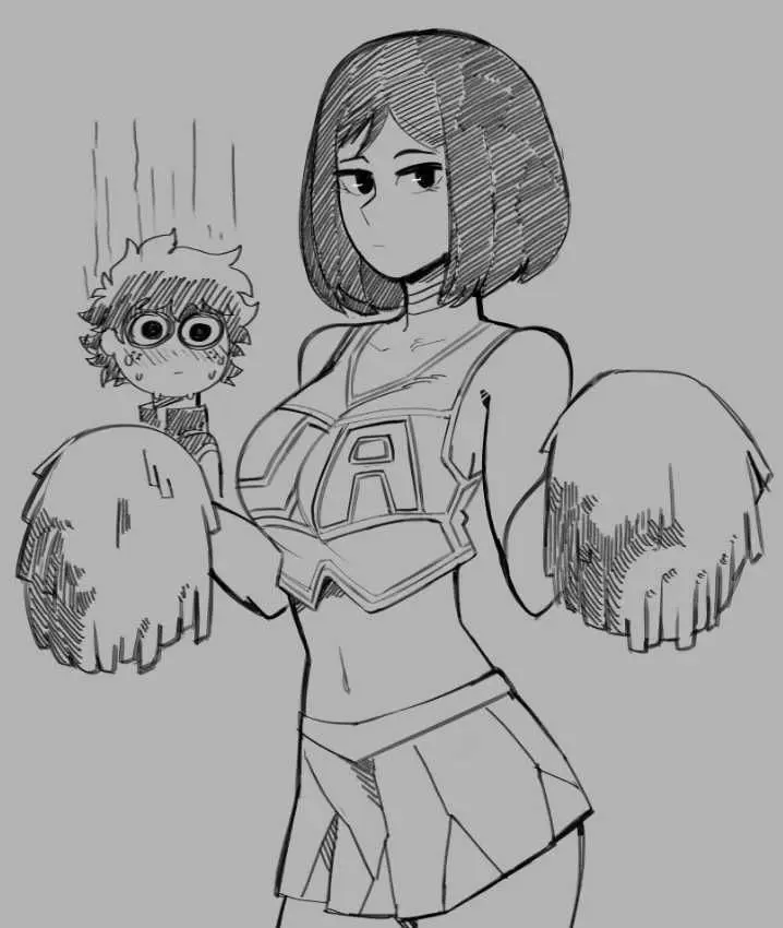 Image blush,my_hero_academia,izuku_midoriya,sketch,cheerleader,cheerleader_outfit,cheerleader_uniform,pom_poms,ragingbarbarians,kodai_yui,yui_kodai,u.a._cheerleader_outfit