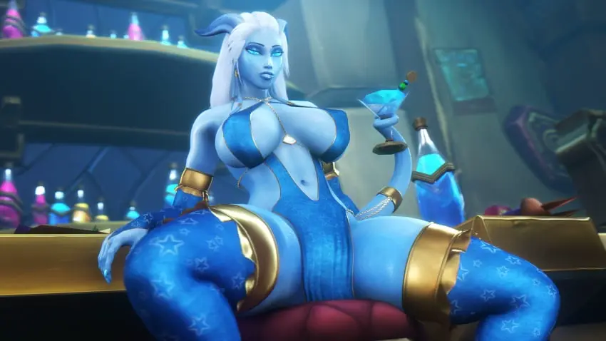 Image breasts,female,female_only,hi_res,large_breasts,long_hair,looking_at_viewer,white_hair,blue_eyes,tail,thighhighs,female_focus,thick_thighs,horns,clothed_female,spread_legs,warcraft,world_of_warcraft,indoors,high_resolution,blue_skin,erect_nipples_under_clothes,alcohol,tail_ring,alcoholic_drink,draenei,tail_jewelry,pyrista,martini,martini_glass,noname55