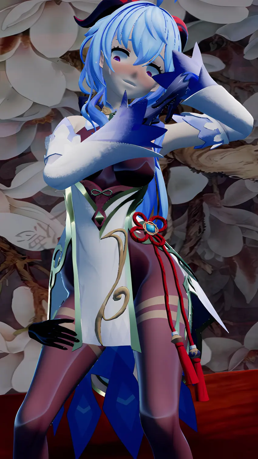 Image blush,female,blue_hair,embarrassed,tagme,genshin_impact,ganyu_(genshin_impact),3d,cute,outfit